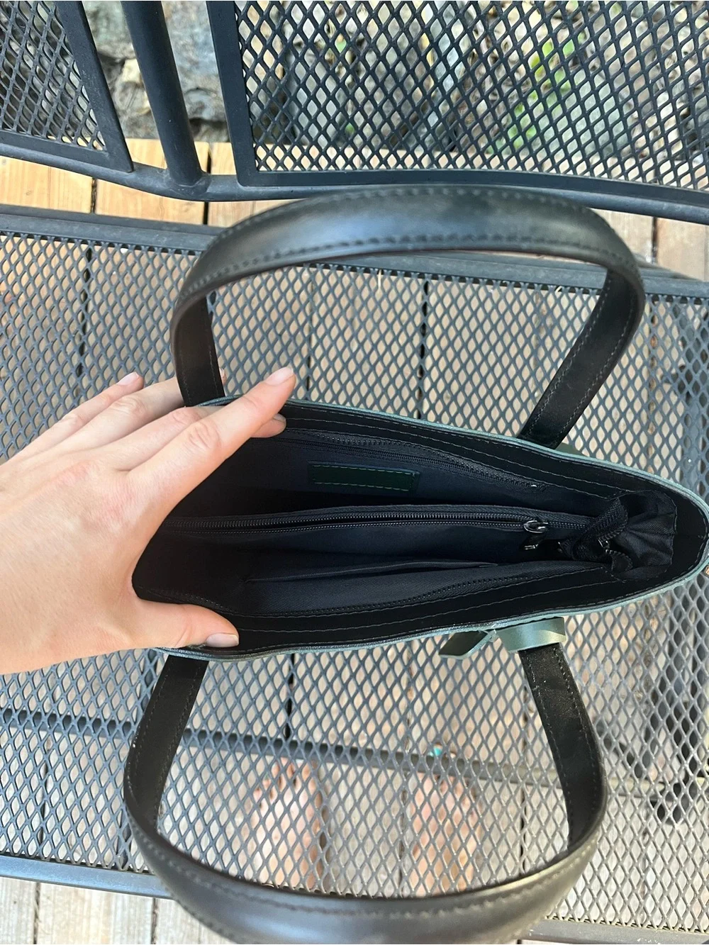 Green Structured Tote Handbag with Black Handles